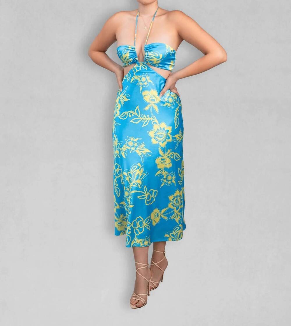 NEW RUNAWAY THE LABEL orchid midi dress in blue